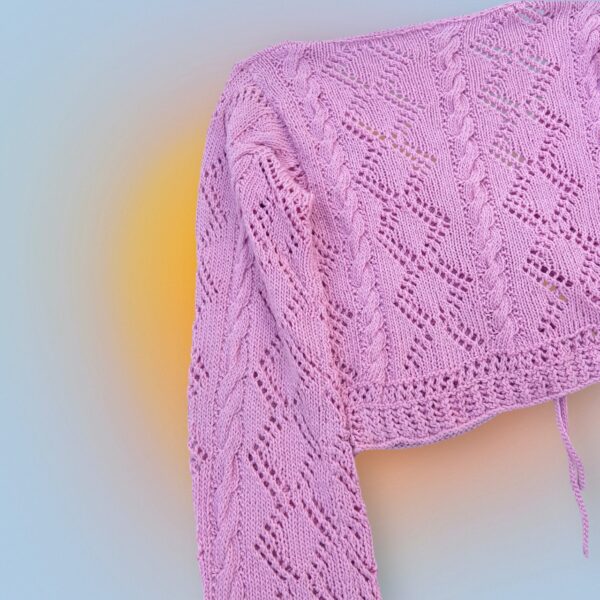 Lavender Cable Knit Cardigan with Ruched Front - Image 4