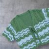 Handcrafted Olive Green & White Crochet Cardigan - Image 2