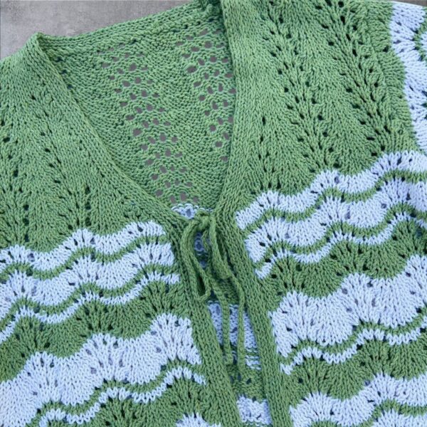 Handcrafted Olive Green & White Crochet Cardigan - Image 4