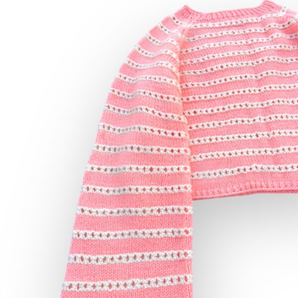 Striped Pink Cropped Knit Sweater – Cozy and Chic - Image 3