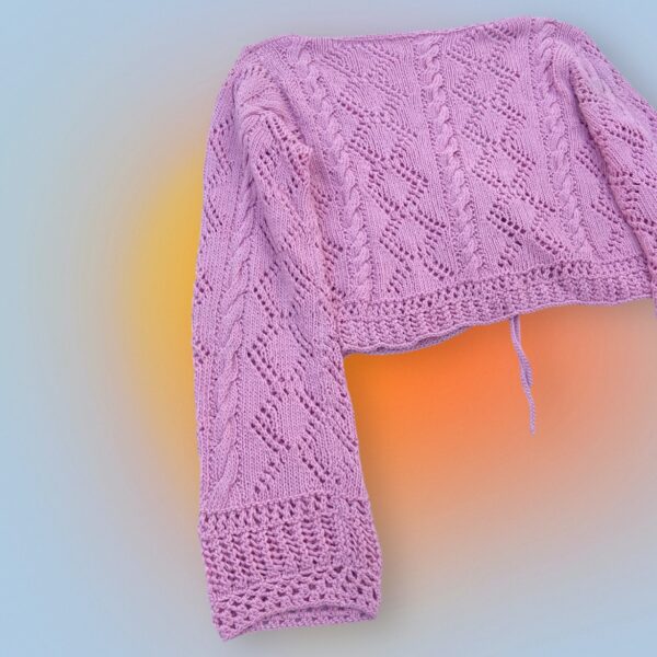 Lavender Cable Knit Cardigan with Ruched Front - Image 7