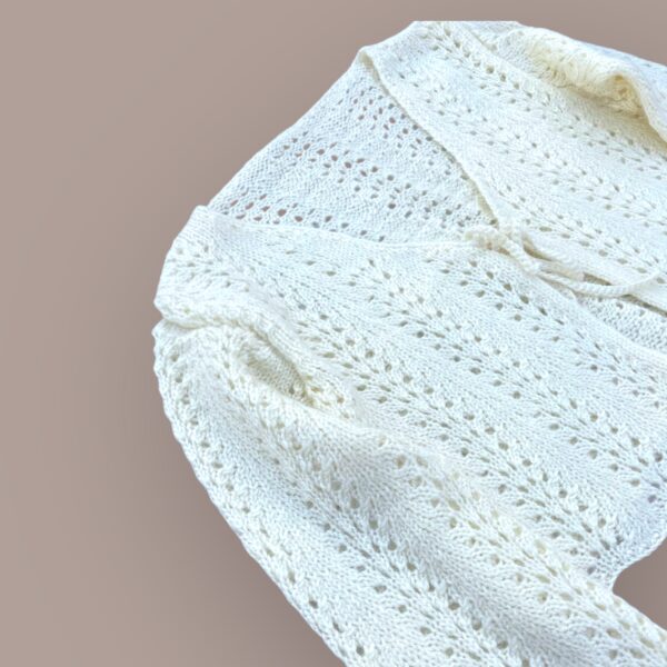 Elegant White Crochet Knit Cardigan with Bell Sleeves - Image 5