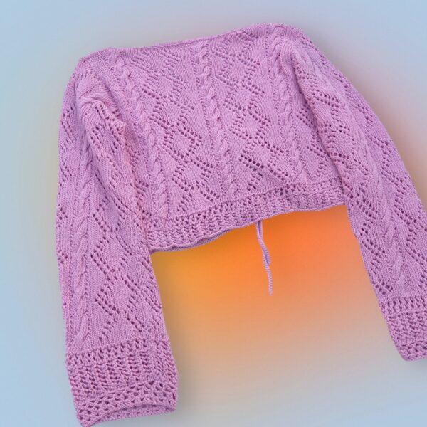 Lavender Cable Knit Cardigan with Ruched Front - Image 3