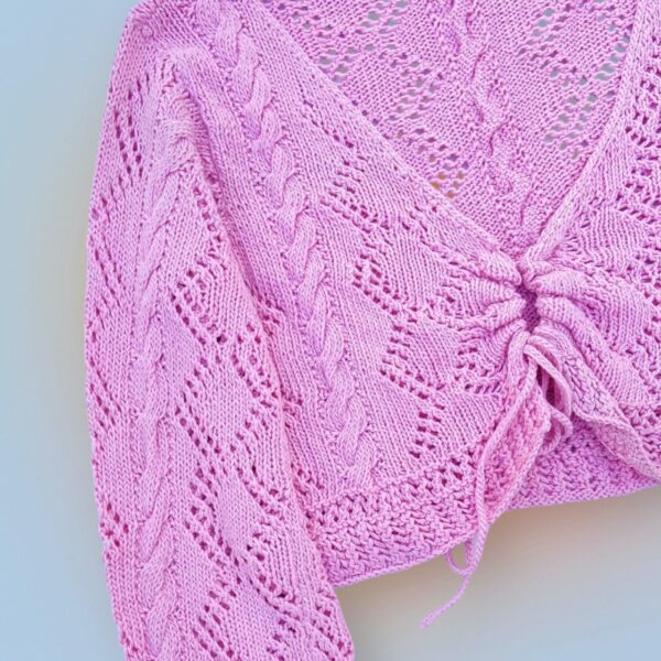 Lavender Cable Knit Cardigan with Ruched Front - Image 6