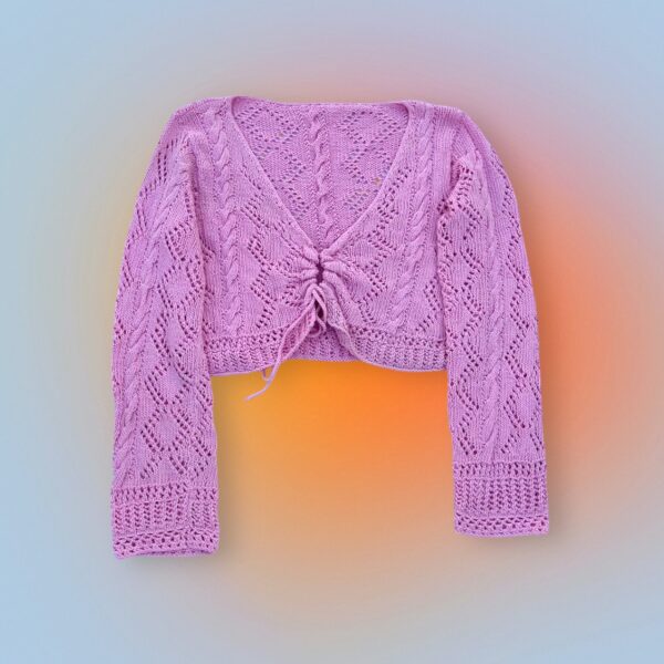 Lavender Cable Knit Cardigan with Ruched Front - Image 2